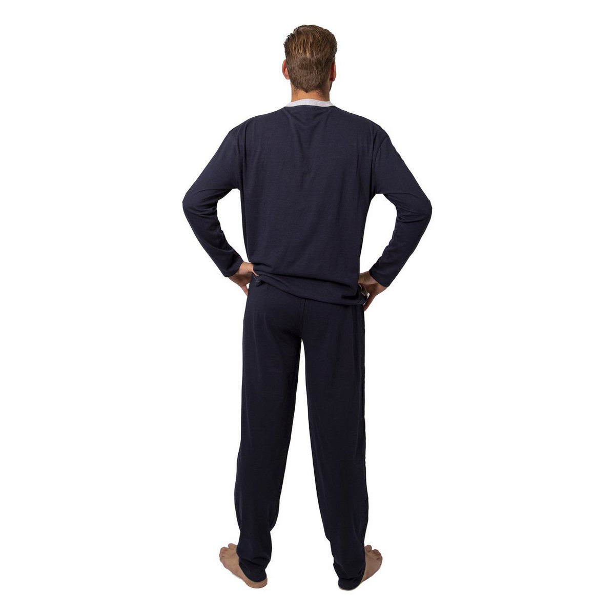Heren pyjama set - lange mouw - marine/grijs/rood