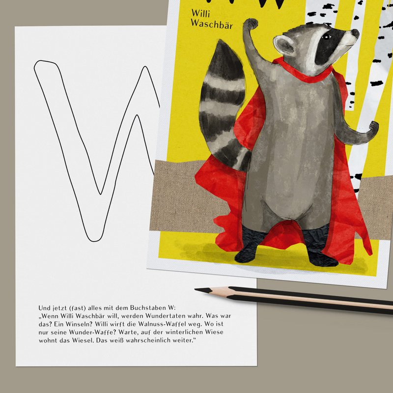 ABC-kaart - W voor Willi Raccoon