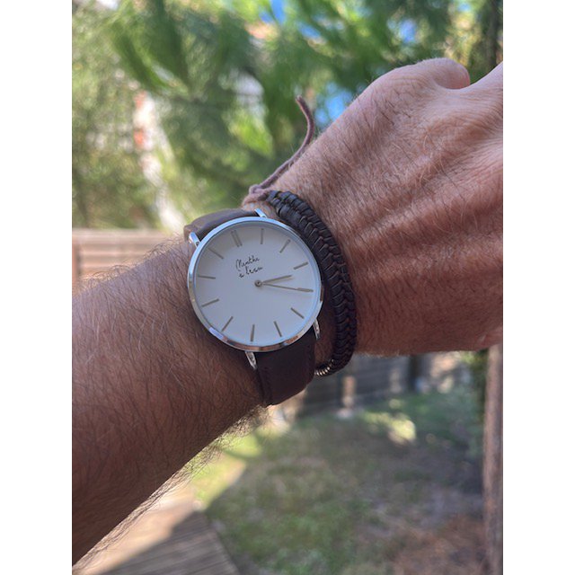 Reloj de Hombre La Véritable Correa de piel marrón con fondo cromado blanco