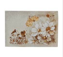  Autumn-themed placemat with floral Gobelin design, featuring white and yellow flowers on a light background.