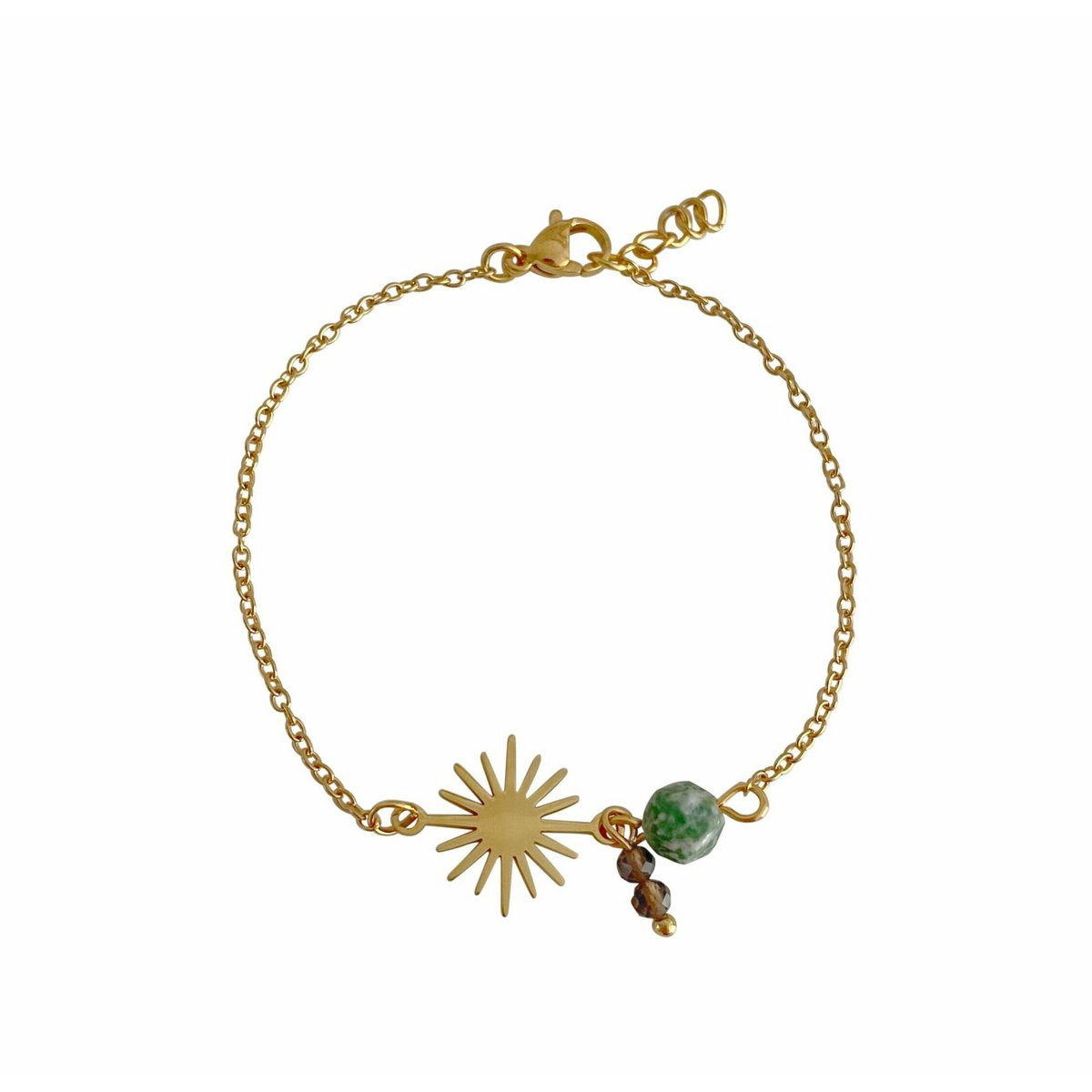 Pulsera de cuarzo ahumado y jaspe con manchas verdes - Oro