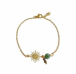 Pulsera de cuarzo ahumado y jaspe con manchas verdes - Oro