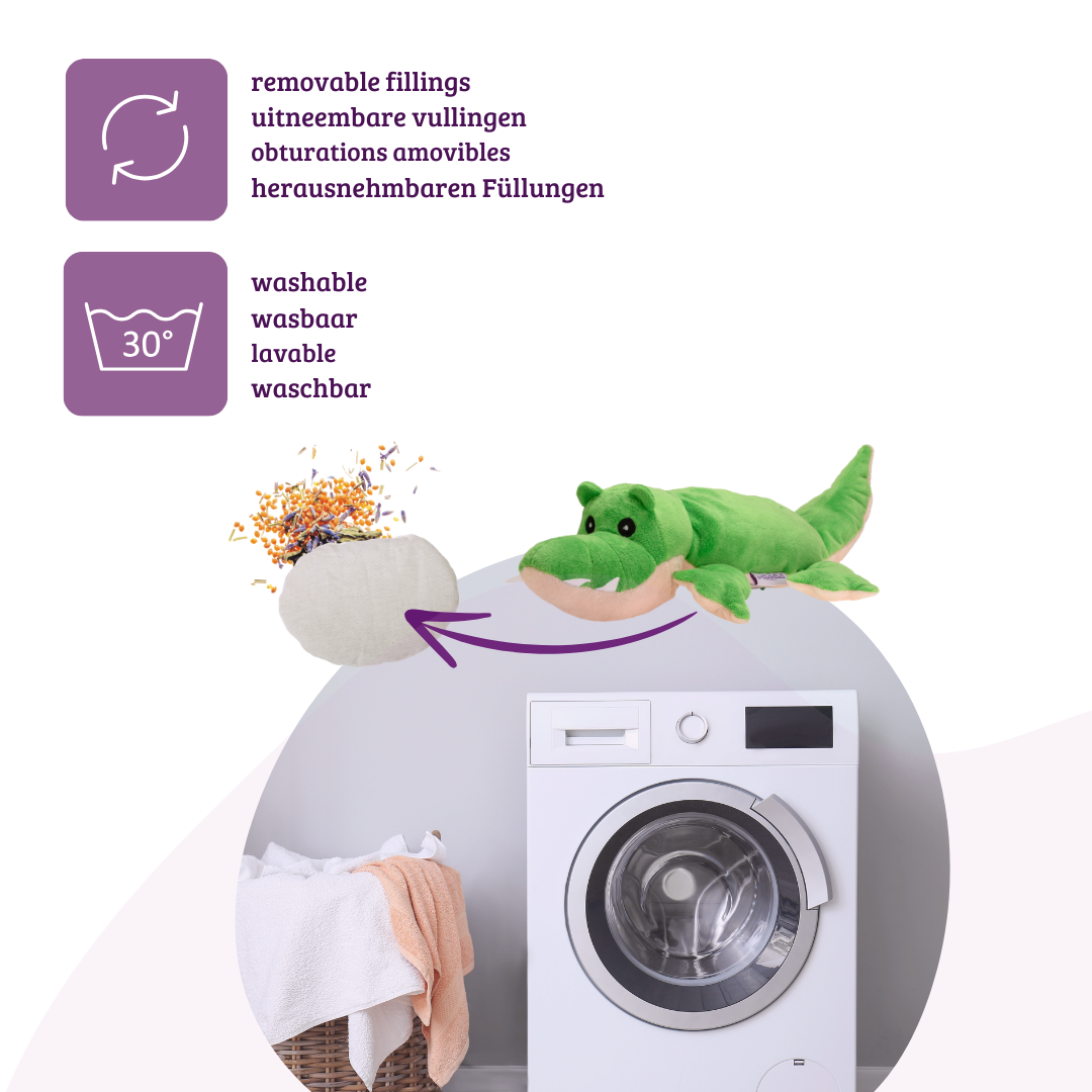 Wärmekissen die natürliche Wärmflasche als Wärmekuscheltier Krokodil groß mit Bio-Hirse Füllung und Gesundheitskräutern