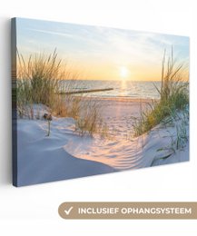 Canvas Maleri - Wall Decoration - Beach - Sun - Dune - Grass - Sand - Horizon