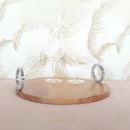 ROUND WOODEN TRAY WITH SILVER HANDLE 38X38X11CM