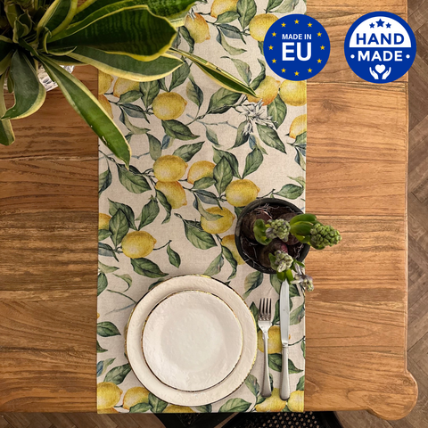 Table Runner Simple, Linen-Cotton Mix, Printed | Lemon Linen