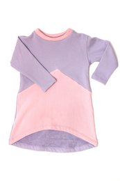 Long sleeve sweater dress in purple and pink colors, made of soft, comfortable fabric suitable for kids.