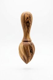 Olive wood citrus press, handmade, eco-friendly, natural wood grain, bulbous shape, kitchen tool
