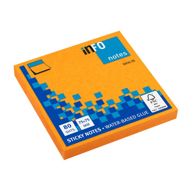 Info notes 75x75mm fel oranje 80 blad