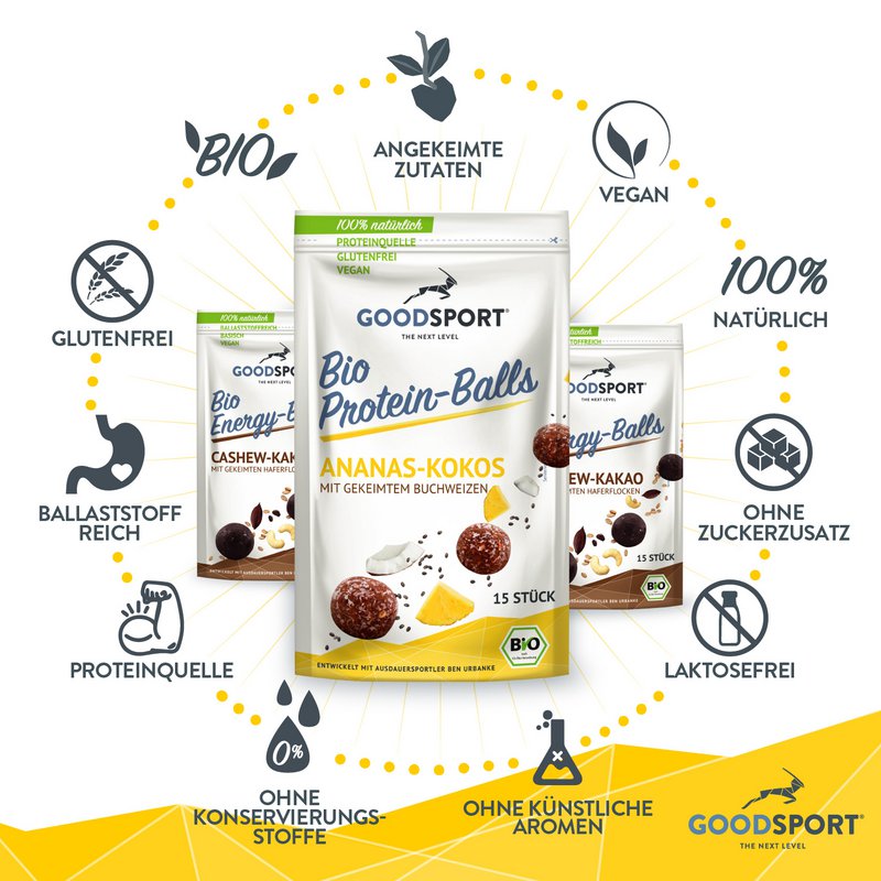 ORGANICZNE kulki proteinowe, kokos ananasowy, kiełki gryki