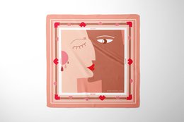  Silk square scarf in rosewood color, 67*67 cm, with abstract face design.