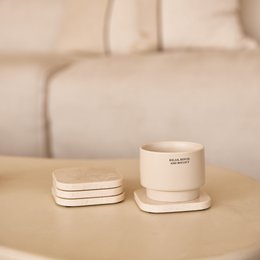 Coaster marmor - økologisk - beige sæt med 4 stk - 10x10x1cm
