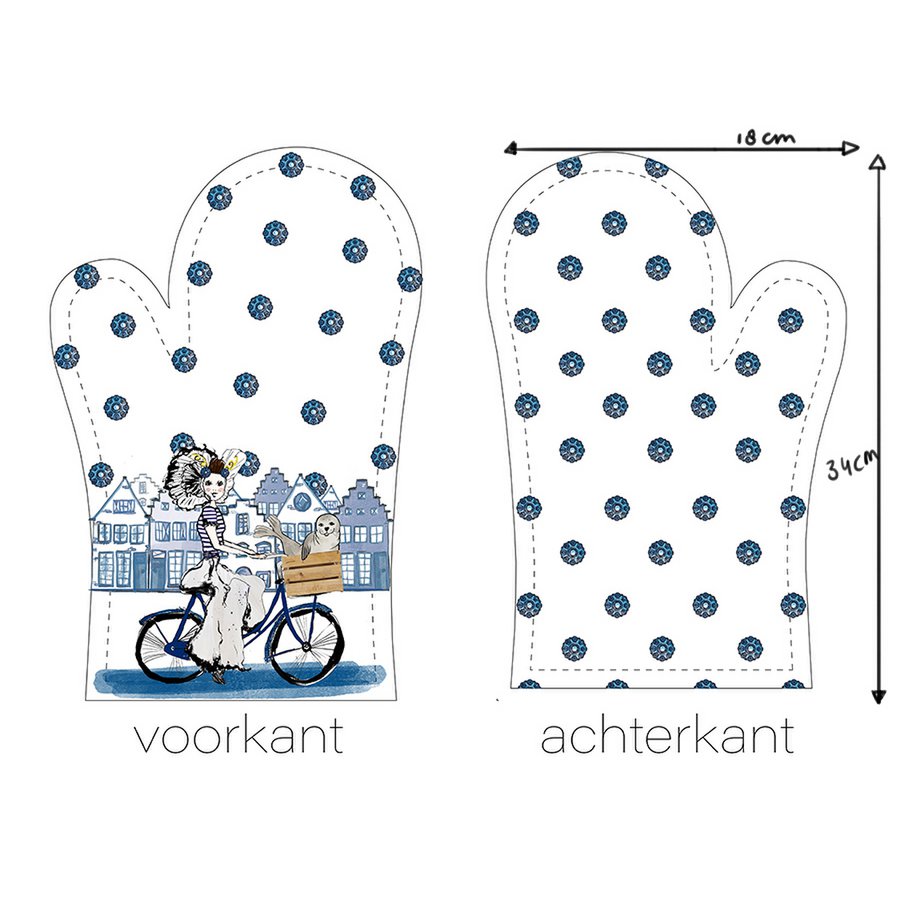 Zeeland souvenir | Delft Blue Oven Mitt & Coaster | Zeeland girl