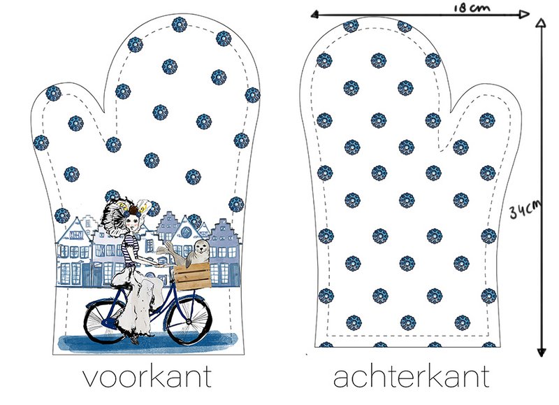 Zeeland souvenir | Delft Blue Oven Mitt & Coaster | Zeeland girl