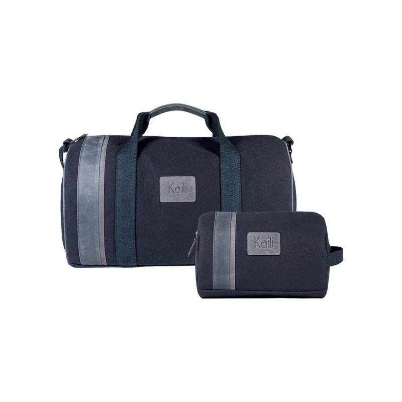 K2005DF | Beauty Case in Canvas 100% Cotton/Genuine Full Grain Leather, Naked. Blue colour. Side handle. Zipper closure. Dimensions: 25 x 15 x 17 cm. Packaging: TNT bag