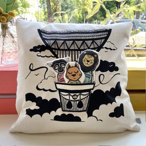 Interactive Organic Cotton Cushion Cover - Hot air balloon