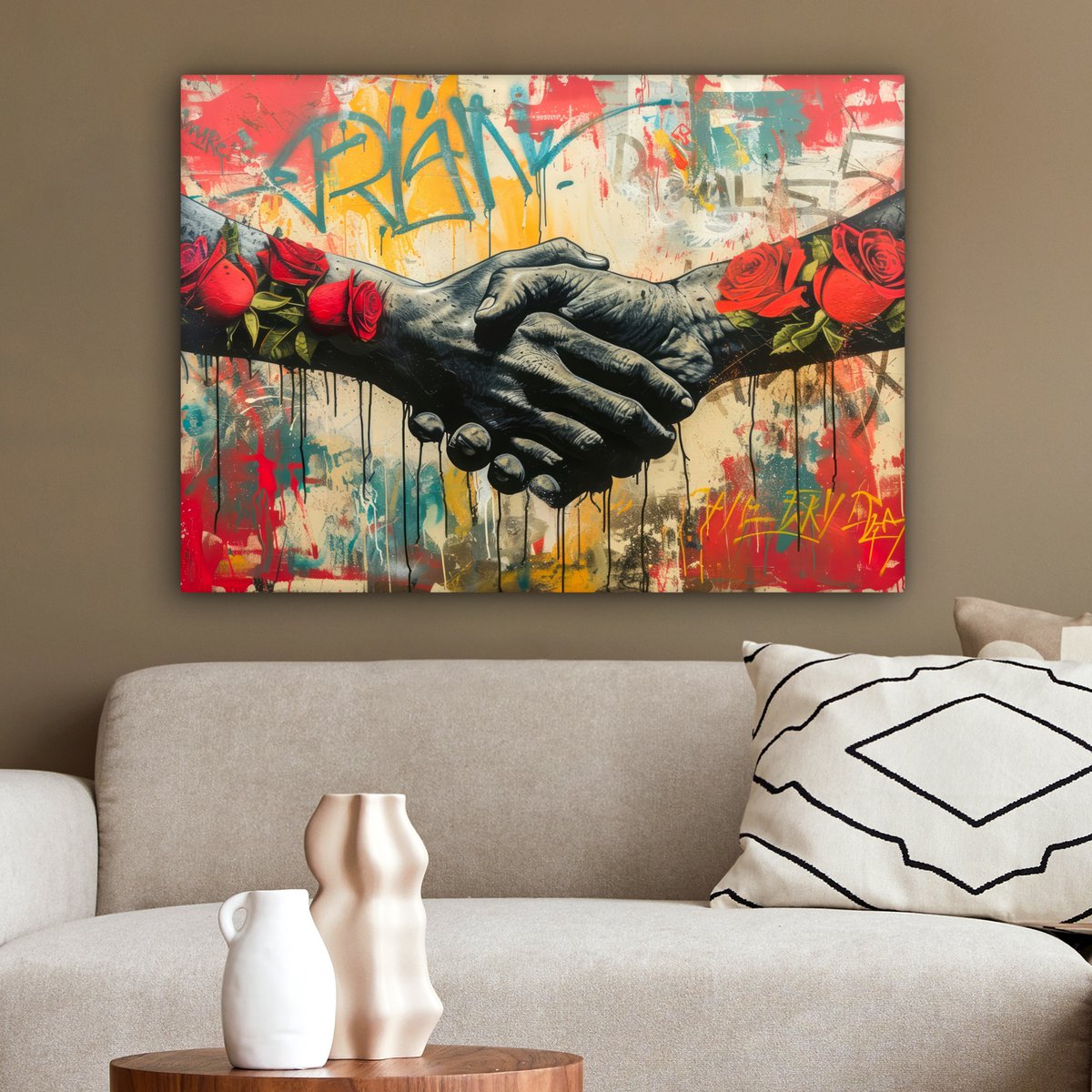 Malowanie na płótnie - Graffiti dekoracji ściennej - Róże - Hands - Street Art - Dekoracja ścienna salon - Dekoracja sypialni - Akcesoria do pokoju - Obrazy na płótnie