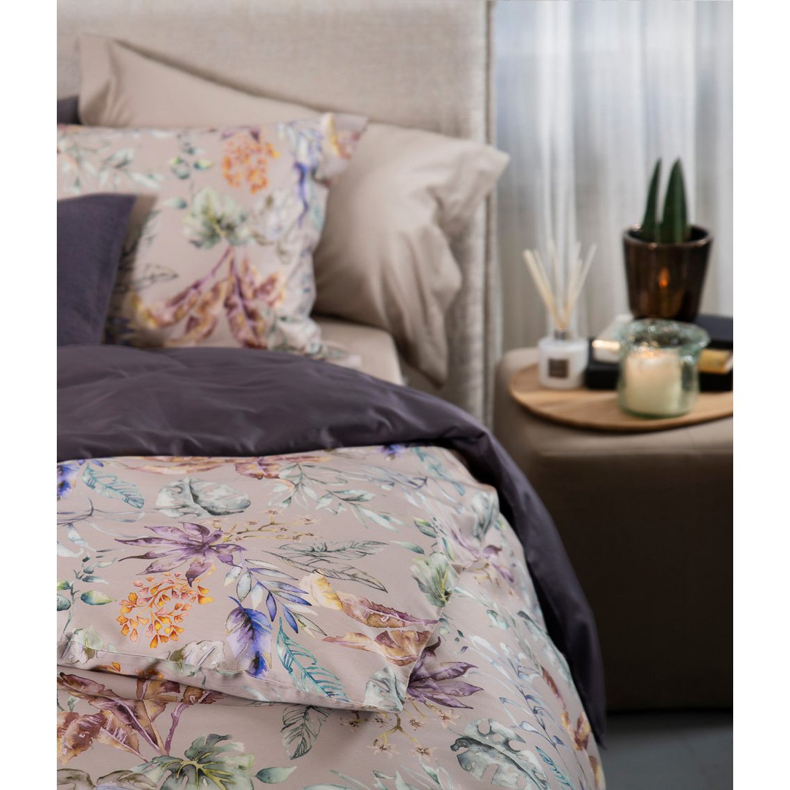 Satin sengetøj sæt Flora Costera Almond