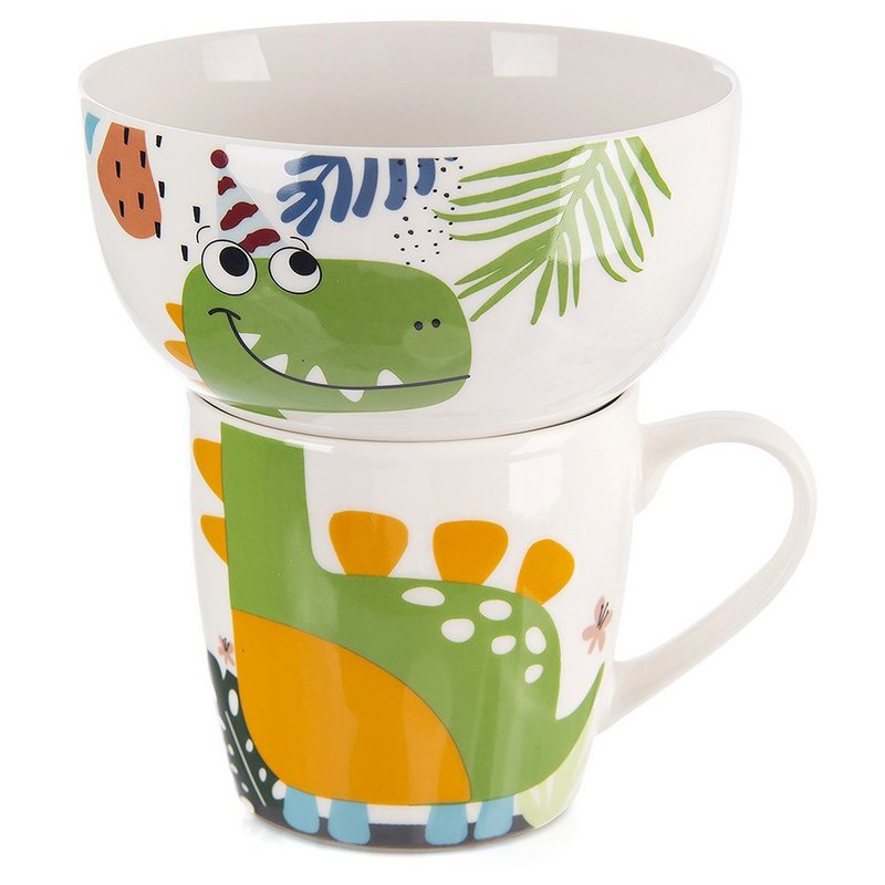Kids Becher mit Schüssel Porzellan Dinosaurier 2 PCs