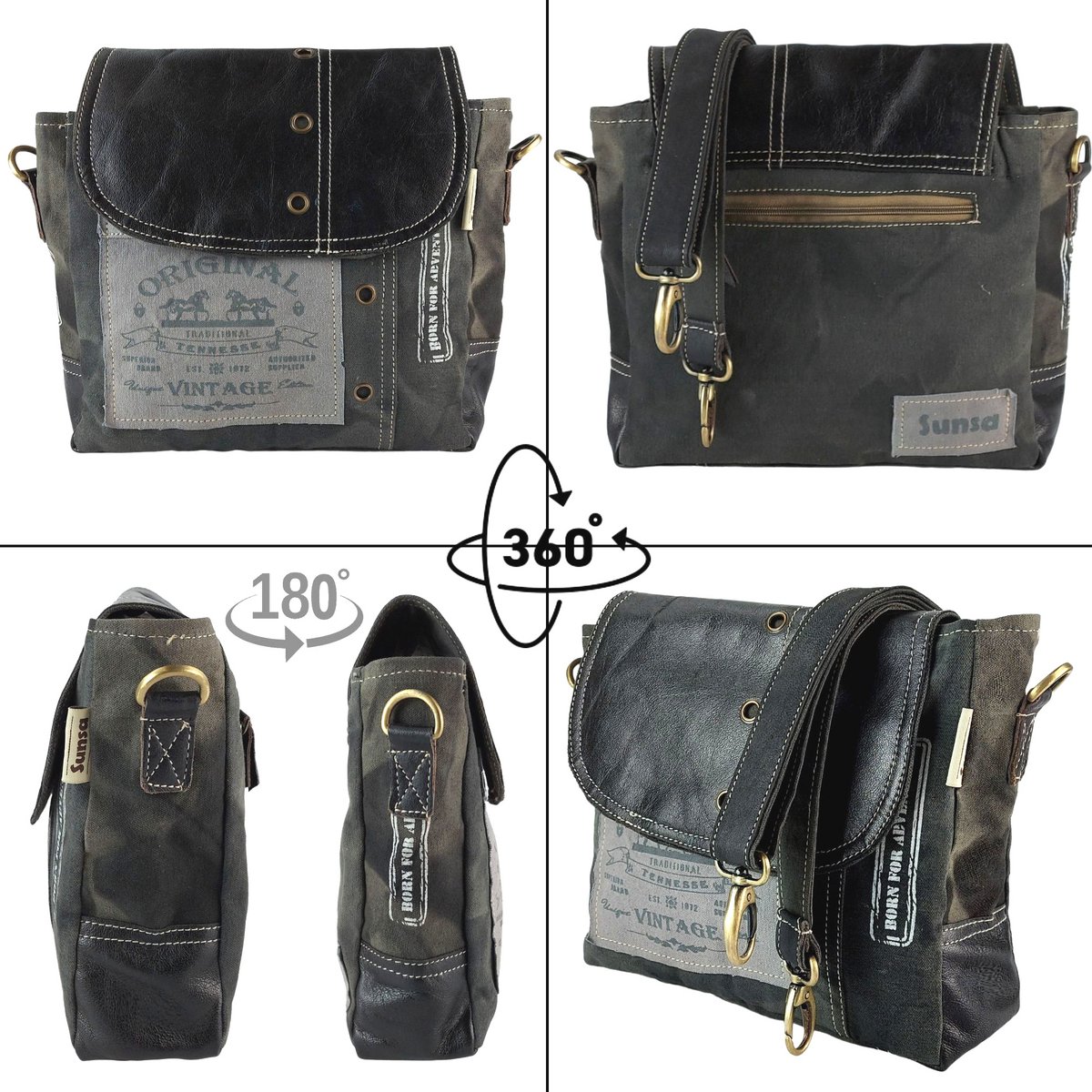 Damska torba listonoszka Sunsa. Torba na ramię w kształcie kuriera. Torba na ramię w stylu vintage. Płócienna torebka. Duża torba na ramię dla kobiet.
