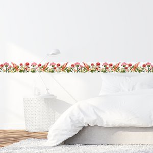 Self-adhesive border "Flower Garden" pink / green on white
