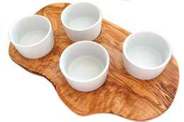 Serveerplank voor dipsauzen incl. 4 porseleinen schaaltjes