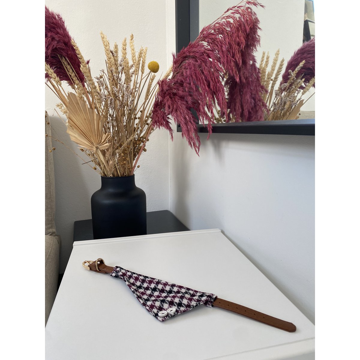 ByTiekeman - Kattenhalsband - Zwart/Wit - Ruitpatroon - 20-30 cm
