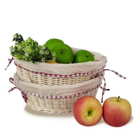 Set 2 Rattan gewebte Aufbewahrungs- und Einkaufskörbe mit herausnehmbarem Liner, handgefertigte Weiden-Marktkörbe für Picknick, Osterei, Einkaufen, Geschenkkollektion