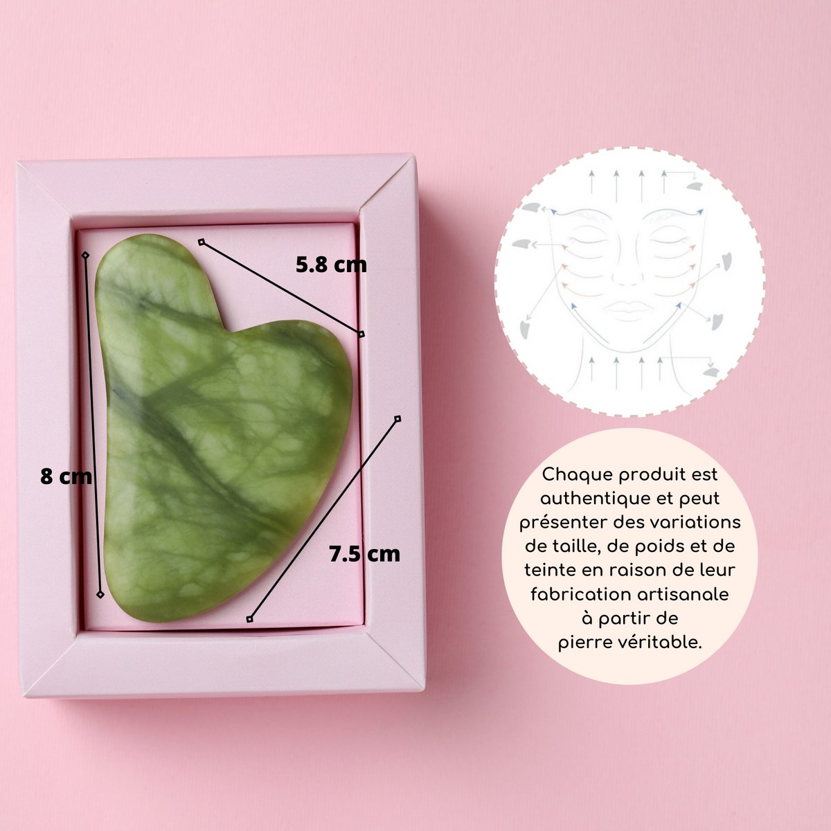 Zestaw i maska ​​na oczy z zielonego jadeitu Gua Sha - Termoterapia - Niezbędne akcesoria kosmetyczne - Kamień naturalny - Narzędzie do podnoszenia