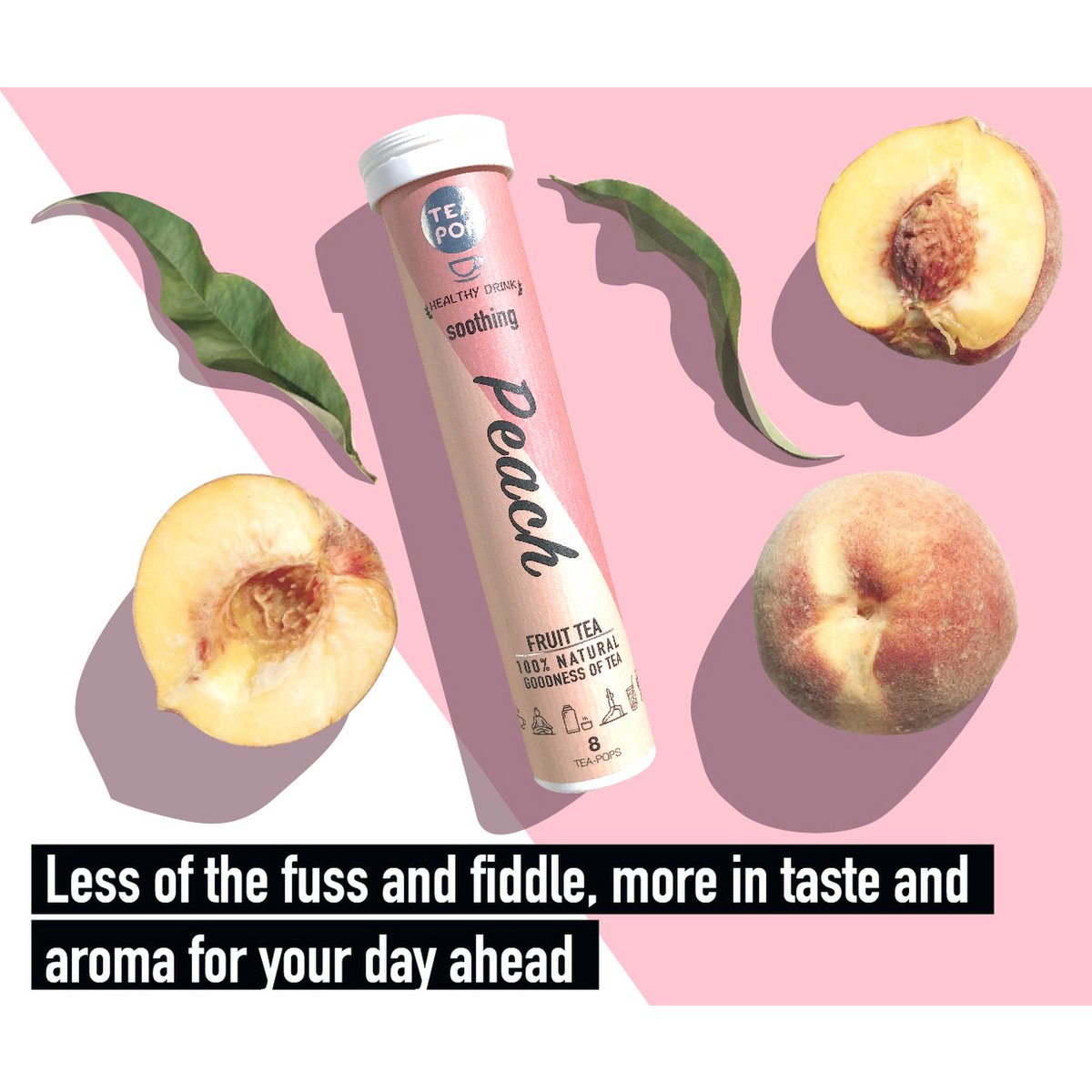 Peach Green Tea-Pop, thé gourmand à infusion rapide (plateau de 8 tubes)