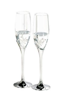 Champagneglas "MR + MRS" zilver, H.27cm, set van 2
