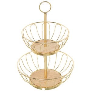 DOPPELTE OBSTSCHALE AUS GOLDENEM METALL (ZUSAMMENBAU ERFORDERLICH) °28X42CM, OBST °28X10CM + °22X8CM ST82841