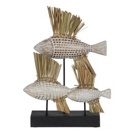  Decorative natural fish statue, 30 x 10 x 40 cm, made of woven straw, featuring a unique fish-like shape and textured surface.