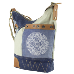 Sunsa dames schoudertas. Schoudertas gemaakt van upcycled jeans en canvas. Handtas vintage retro-stijl. Crossbodytas voor dames met mandala print