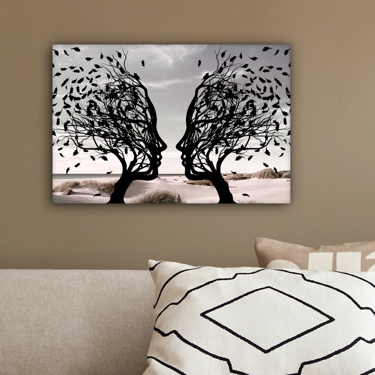 Canvas schilderij  - Wanddecoratie Bomen - Gezicht - Bladeren - Moderne kunst - Muurdecoratie woonkamer - Kamer decoratie modern - Abstracte schilderijen