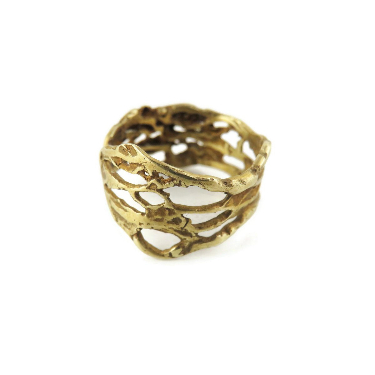 Verstellbarer Ring aus patinierter Bronze – organisch durchbrochen