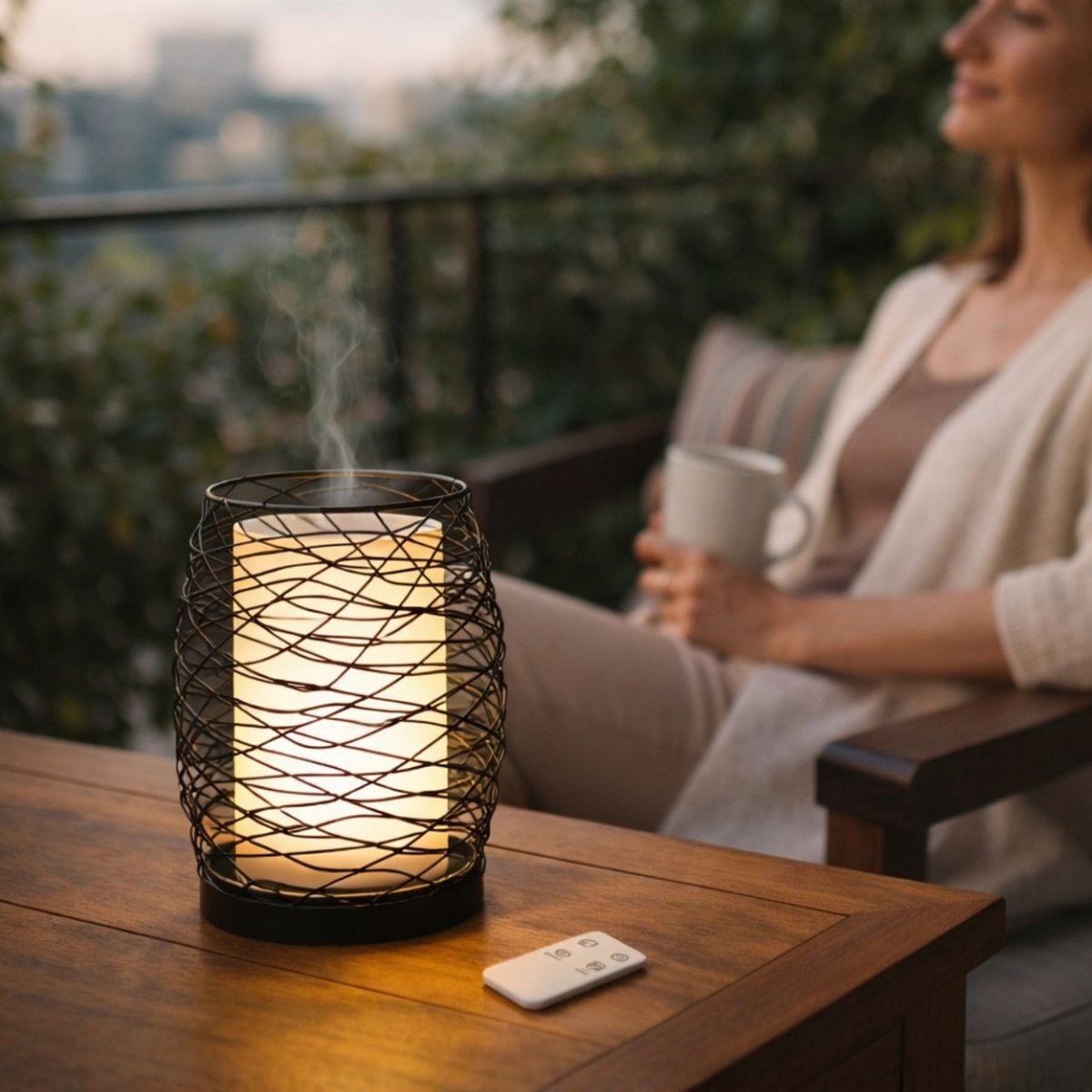 Ultrasonic Diffuser – Volupsia – in Glass and Metal with Remote Control – Simple to Use – Sober Design – Candlelight Lighting