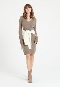 LILLY 10 Robe col V en cachemire taupe