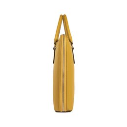 RB1019AR | Unisex zakenaktentas van echt leer, gemaakt in Italië, met afneembare schouderband. Opzetstukken met glanzende nikkelen metalen karabijnhaken - Mosterdkleur - Afmetingen: 37 x 29 x 6,5 cm