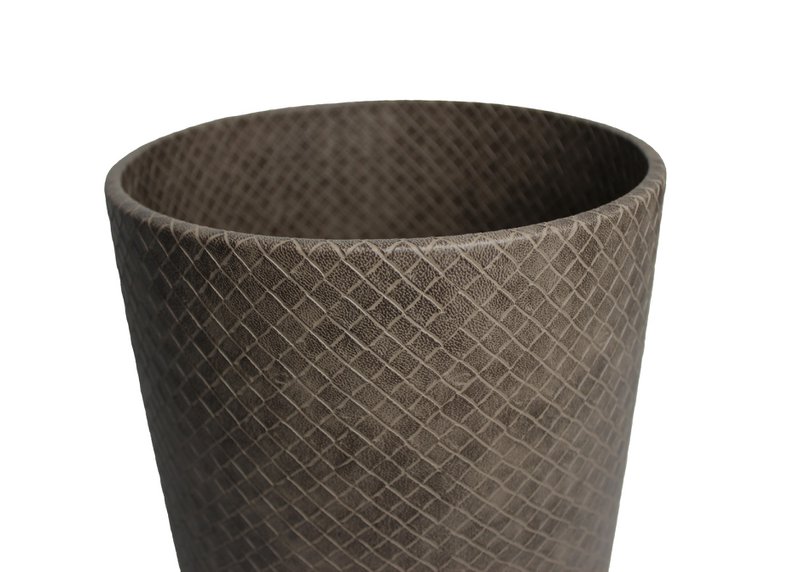 Poubelle ronde de cuir synthétique en cuir marron enduit de 22xh28 cm