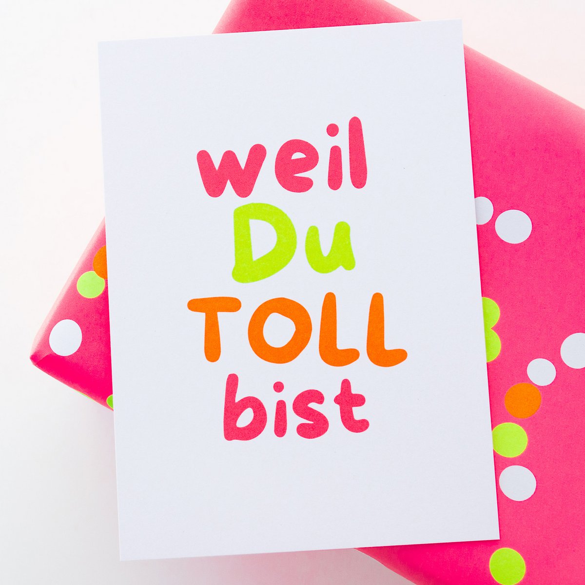 Nowoczesna neonowa kartka z pozdrowieniami „Bo jesteś WIELKI” wykonana z papieru makulaturowego | Artykuły papiernicze DIN A6