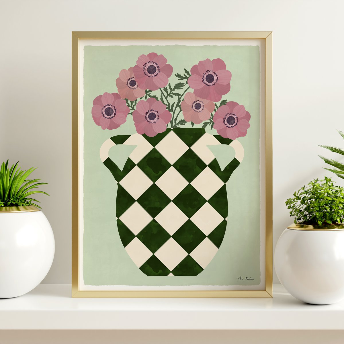 Vase and anemones Art Print