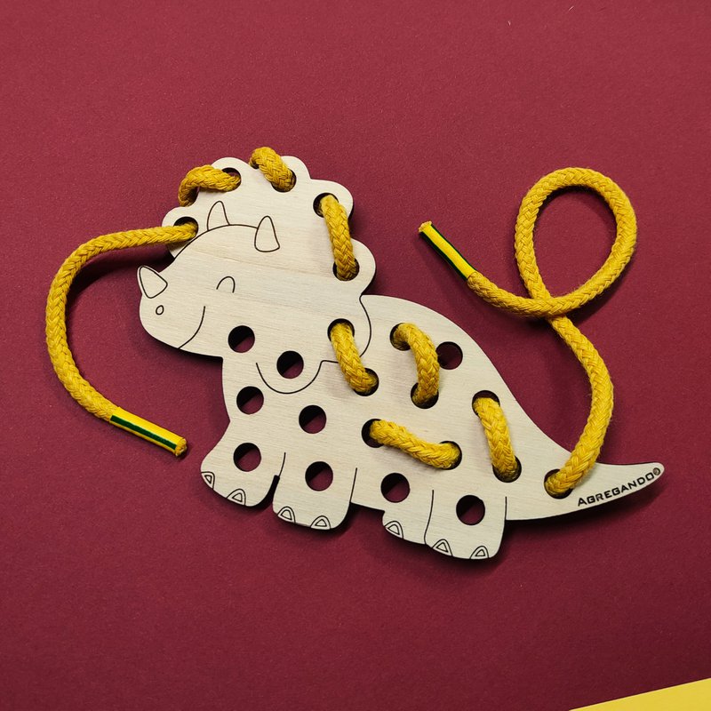 Giocattolo di dinosauro in allacciamento Montessori, giocattolo in legno per lo sviluppo delle abilità motorie per bambini e bambini