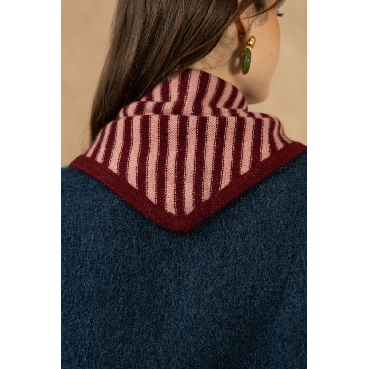 Foulard triangle rayé 100% laine mérinos