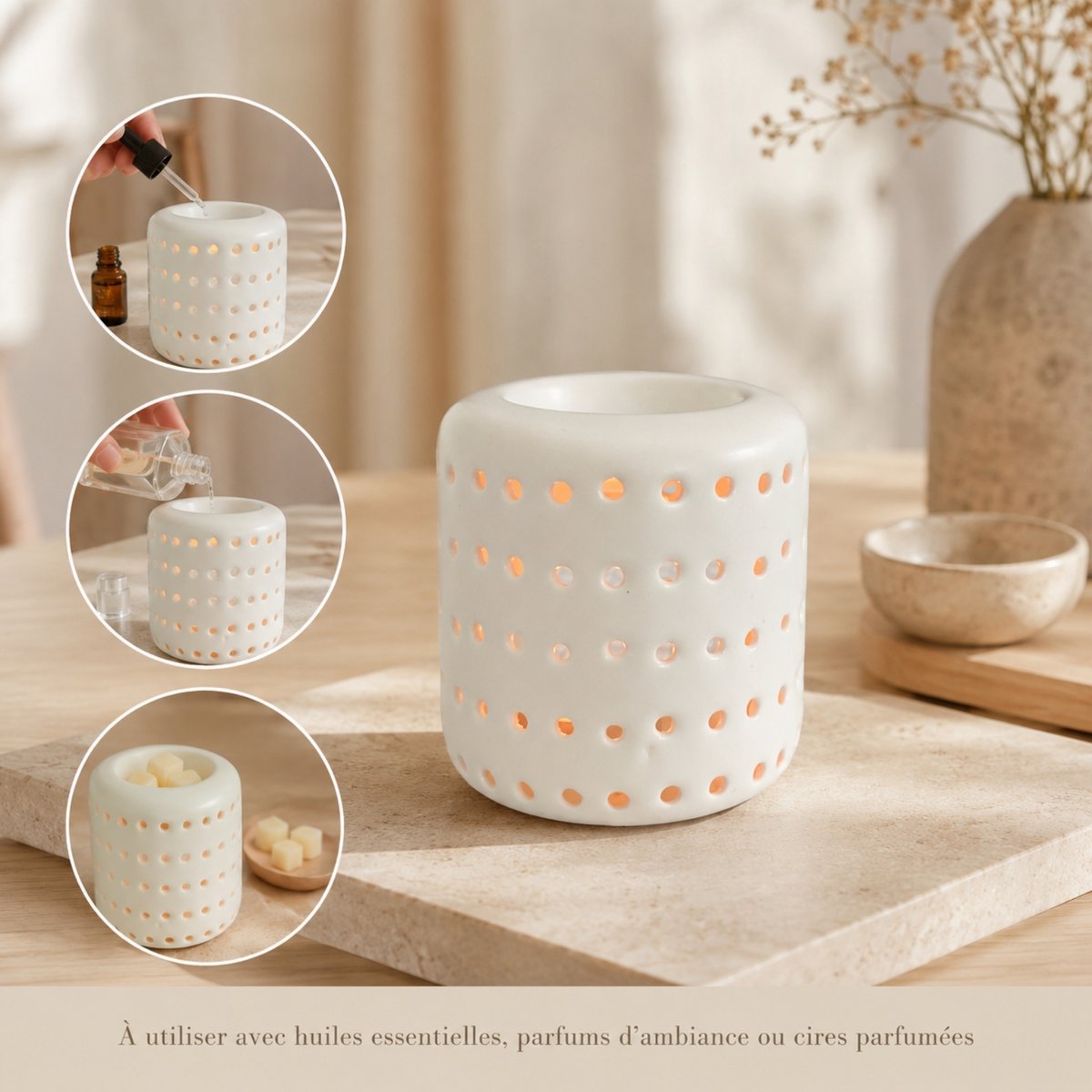 Kominek Perfumowy – White Coliseo – Oryginalny Design i Kształt – Aromaterapeutyczny Przedmiot Dekoracyjny – Świecznik Dyfuzyjny Zapachowy, Woski Zapachowe
