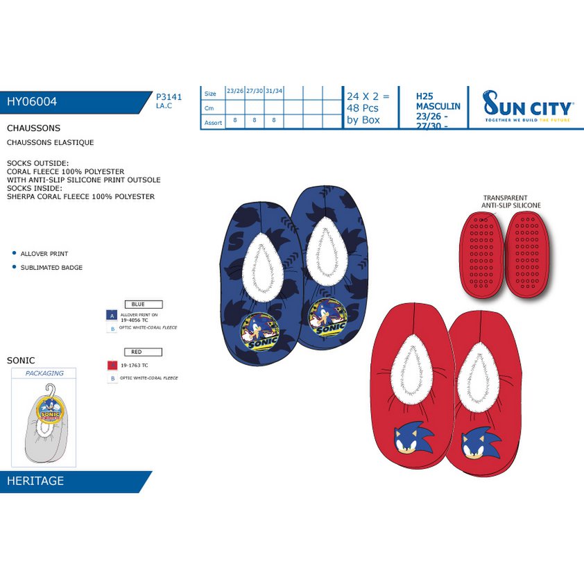 Lot of 48 Units | Sonic Children's Elastic Slippers | Officially Licensed Products | SUN CITY Group