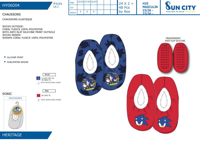 Partia 48 jednostek | Elastyczne kapcie dziecięce Sonic | Oficjalnie licencjonowane produkty | Grupa SUN CITY