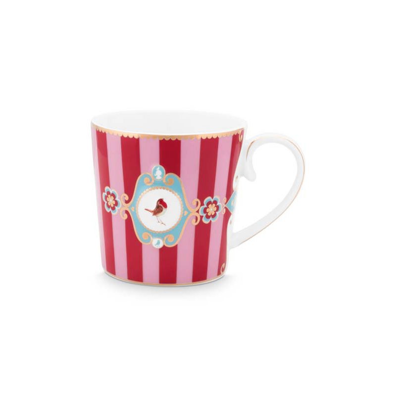 Mug Large Love Birds Medallion Stripes Red-Pink 250ml