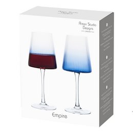 Set of 2 Empire Blue Wine Glasses - Red and White Wine