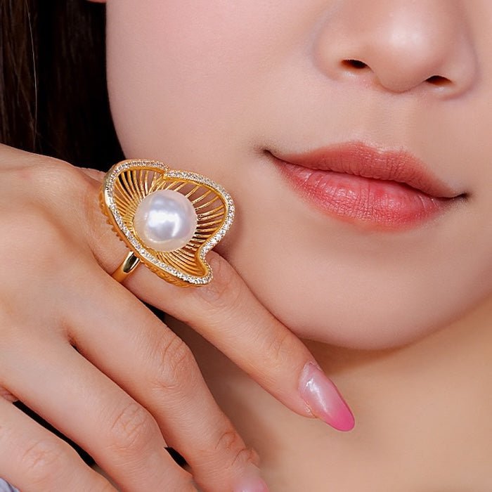 Lotus Design Sparkling Pearl Earrings & Rings